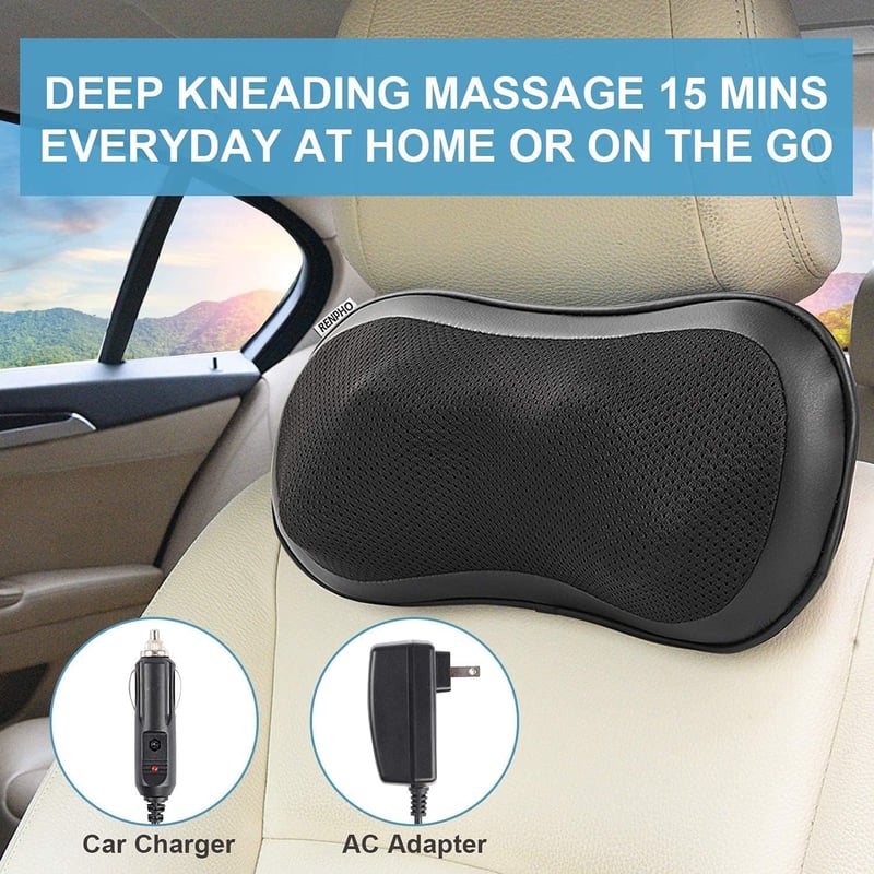 RENPHO Shiatsu Masszázspárna Melegítő Funkcióval, Nyakmasszírozó 3 Sebességgel, 4D Forgó Masszázsfejekkel, Mély Gyúró Masszázs