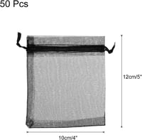 Sourcing Map 50db Fekete Organza Ajándékzsák 10x12cm - Esküvői, Karácsonyi Ékszertasak 2