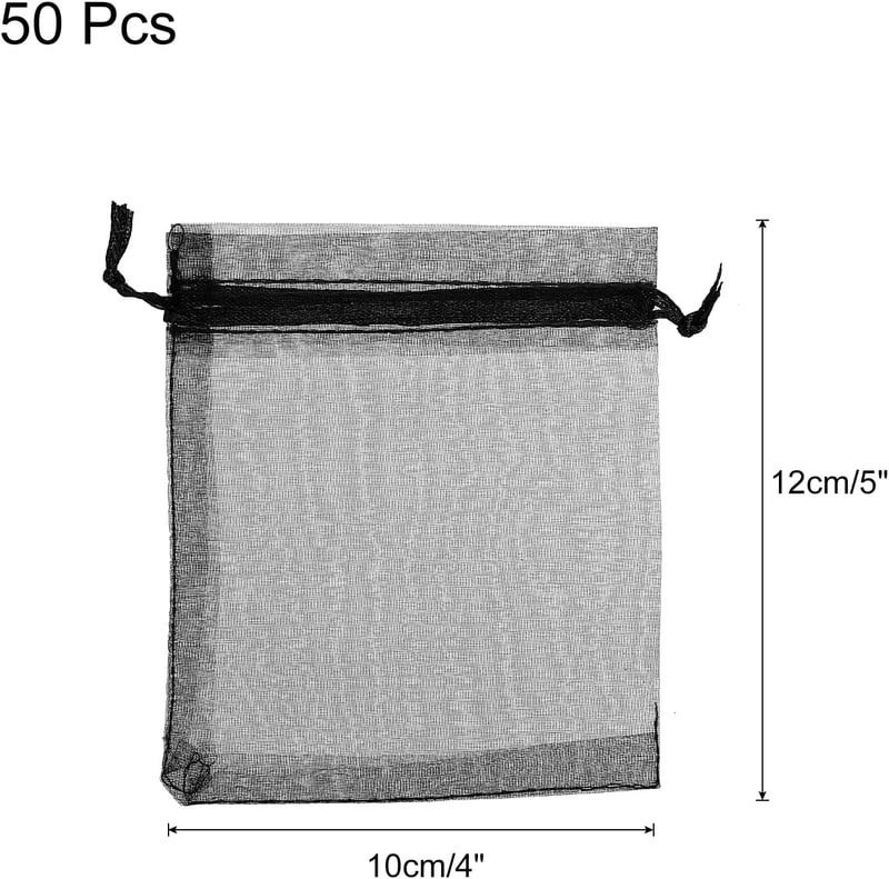 Sourcing Map 50db Fekete Organza Ajándékzsák 10x12cm - Esküvői, Karácsonyi Ékszertasak