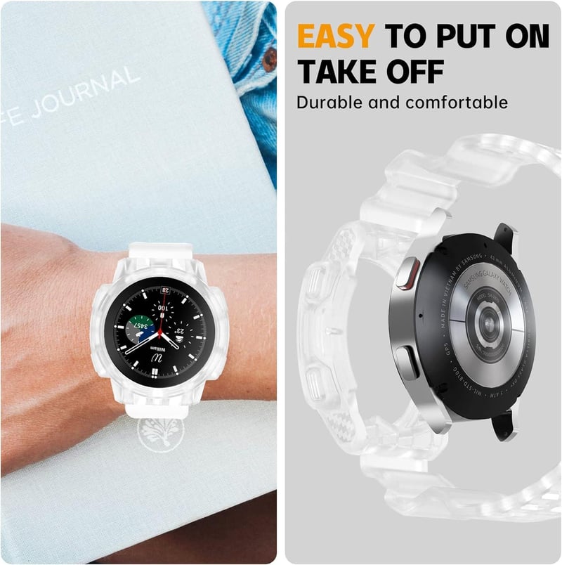 Samsung Galaxy Watch 4 Classic 42mm-es Fehér Szilikon Szíj és Védőtok Szett