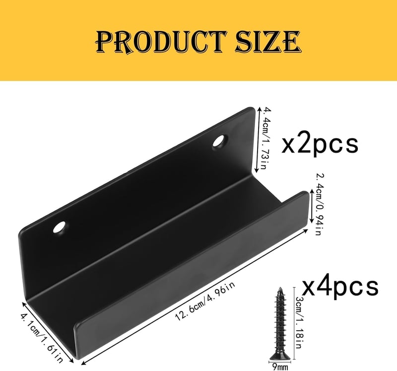 Erős Fali Akasztó Szett - 2 db U-alakú Fém Kampó Csempére, Falra - 40kg Teherbírású Tartó Fürdőszobába, Konyhába, Garázsba - Feke - 125x44mm(2 Stück)