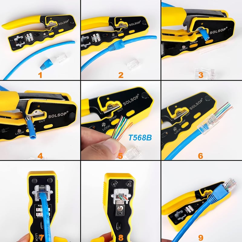 CAT5/6 RJ45 krimpelő fogó készlet 50db átmenő csatlakozóval