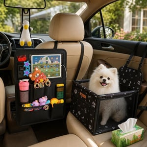 Pachet Auto Confort: ornament oglindă + organizator scaun + lesă animale + 80 șervețele