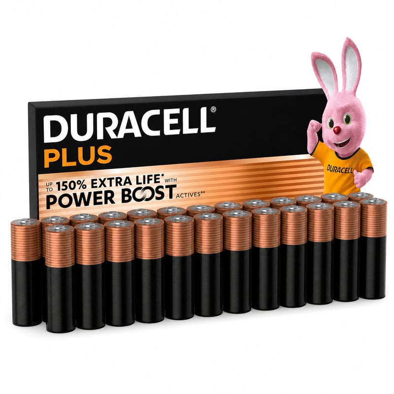 Alkalické batérie Duracell Plus AA LR6, 24 ks – 1,5V, technológia Power Boost, pre herné ovládače a digitálne fotoaparáty, rozbalené