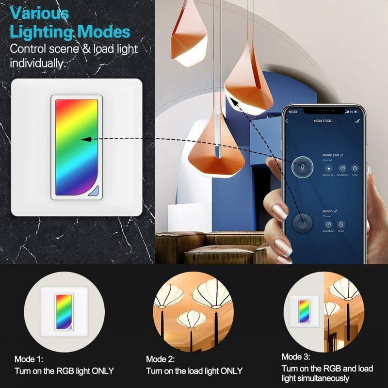 MoKo WiFi RGB Dimmer Okoskapcsoló 3db, Alexa/Google/Siri Kompatibilis