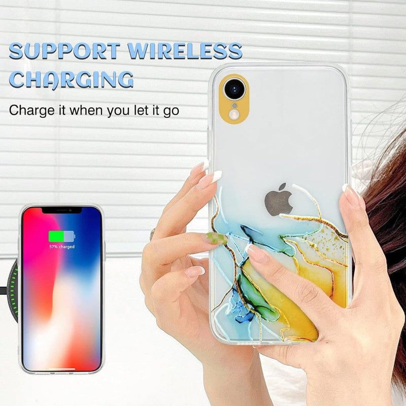 iPhone XR Művészi Márvány Mintás Ütésálló Tok - Fehér