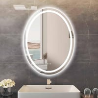 sunrik LED Fürdőszobai Tükör 60x80 cm - Ovális Világítással, 3 Színhőmérséklettel, Fényerőszabályzóval, Érintőkapcsolóval és Páramentesítő F 1