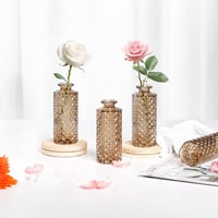 Winter Shore Borostyán Üveg Váza Szett (6 db) - Vintage Gyémánt Mintás Dekoráció - Asztali Váza Virágokhoz, Pampafűhöz - Esküvői, Otthoni Dí 4