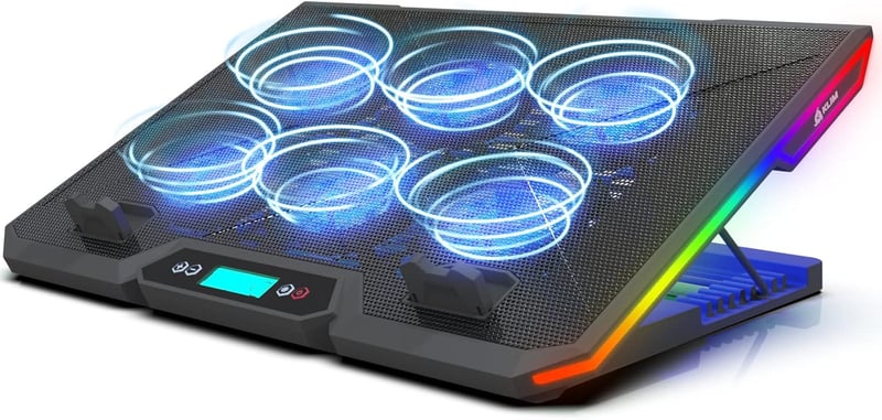 KLIM Glacier Laptop Hűtő - 6 Ventilátoros RGB Háttérvilágítással - 11-17 Colos Laptopokhoz - Stabil és Csendes Gamer Hűtőpad - USB Tápellátá