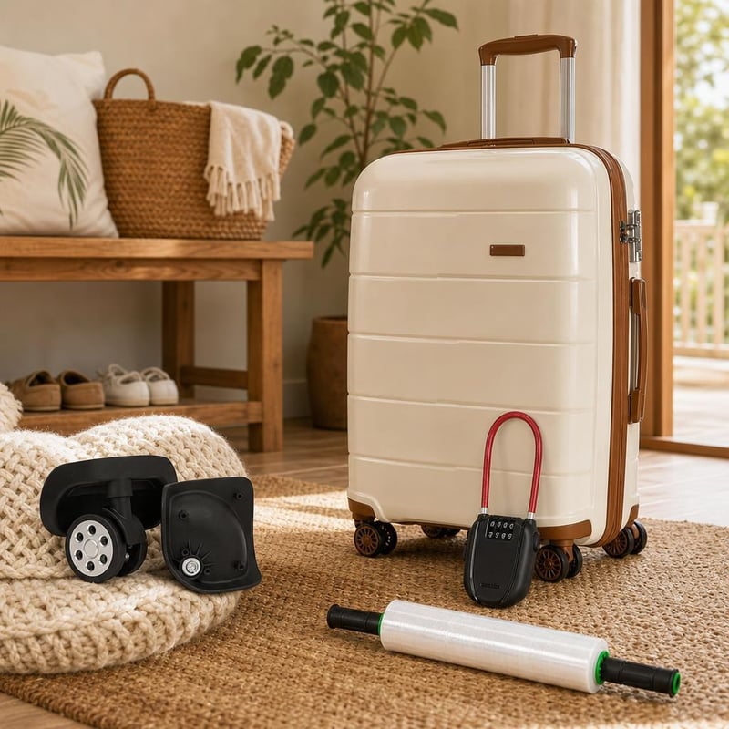 Putni set za sigurnost prtljage: 1x kotačići + 1x TSA kofer + 1x lokot + 1x folija