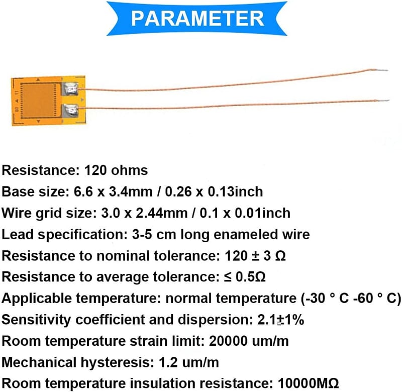 Youmile BE120-5AA 120 ohm Nagypontosságú Nyomásérzékelő Feszültségmérő Szenzor Fólia - Terhelésmérő Cellákhoz, 10 db Csatlakozóval, Elektrom