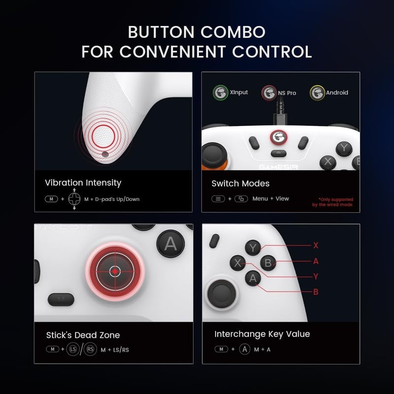 GameSir Nova Lite Vezeték Nélküli Kontroller, Háromféle Csatlakozás, PC/Switch/Steam/iOS/Android Gamepad, Hall Effekt Ravasz, Rezgés, Fehér