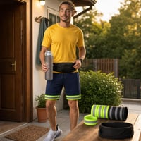 Kit alergare sigură: pantaloni cu buzunare + centură + 8 clipsuri reflectorizante + bidon 1L 1