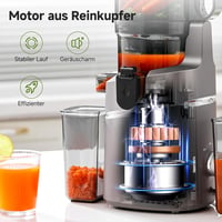 AMZCHEF Automata Gyümölcs- és Zöldségprés 250W - Széles 135mm Adagolónyílás, 1,8L Kapacitás, Hármas Szűrőrendszer, Hidegpréselés, Csendes Mo 7
