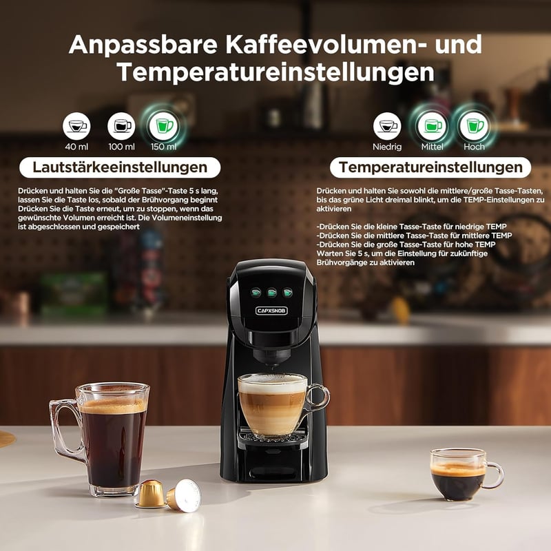 CAPXSNOB Warriors1 5 az 1-ben Kapszulás Kávéfőző - Nespresso, Dolce Gusto, Lavazza Kompatibilis, 20 Bar, 0,8L, Automata Mini Kávégép Otthonr