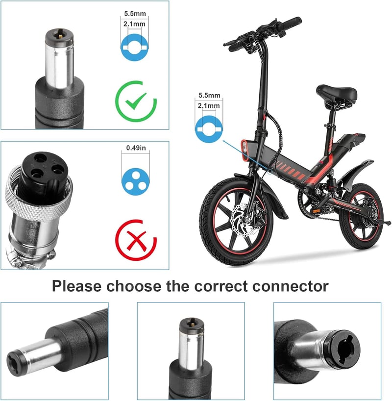 Labtec 54.6V 2A Töltőkábel 48V Lítium-ion Akkumulátorokhoz - E-Bike, Elektromos Kerékpár, Hoverboard és Önegyensúlyozó Roller Töltő 5.5x2.1m