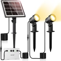 MEIKEE Napelemes Kerti Spotlámpa 2db, 2700K Meleg Fehér, IP66 Vízálló, 3 Fényerő, 2 Világítási Mód, 3000mAh, Forgatható Fejű Kültéri Lámpa 1