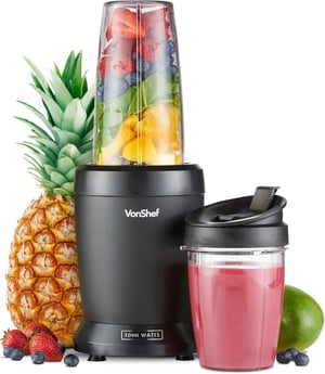 VonShef osobni blender 1000W - Multifunkcionalni smoothie maker za voće, povrće i drobljenje leda - 800ml i 500ml prijenosne čaše