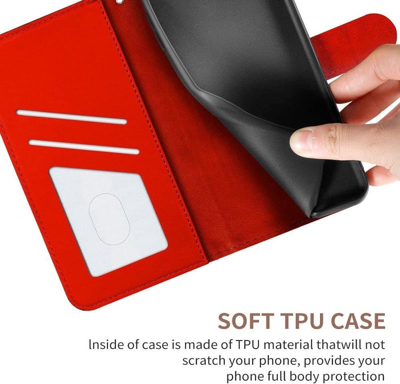 iPhone X/XS Piros Flip Tok Szarvasmintás PU Bőr Pénztárcával