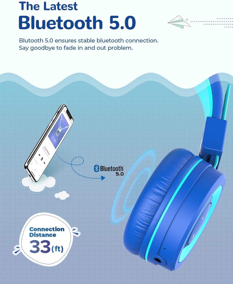 iClever Gyerek Bluetooth Fejhallgató Mikrofonnal, Hangerőszabályzós, Összecsukható