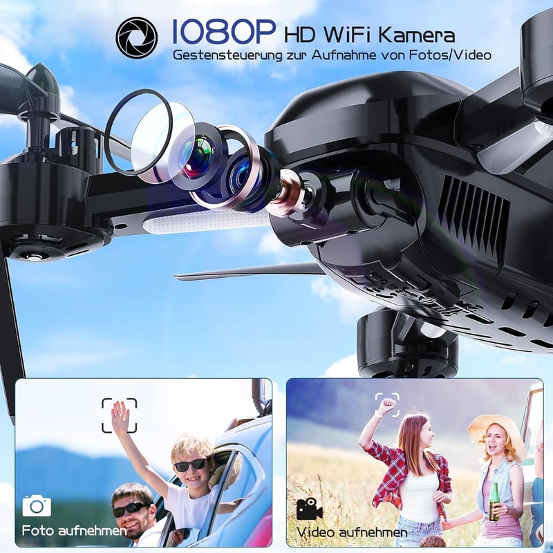 Wipkviey T6 Drón 1080P HD Kamerával - 32 Perc Repülési Idő, WiFi FPV Élő Videó, 2 Akkumulátor, Magasságtartás, Fejnélküli Mód, Kezdőknek