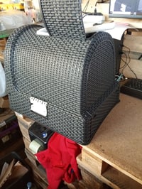 Litiereă acoperită pentru pisici Curver Petlife cu lopățică, aspect de ratan, antracit, 51,5x38,5x40 cm, utilizată 4