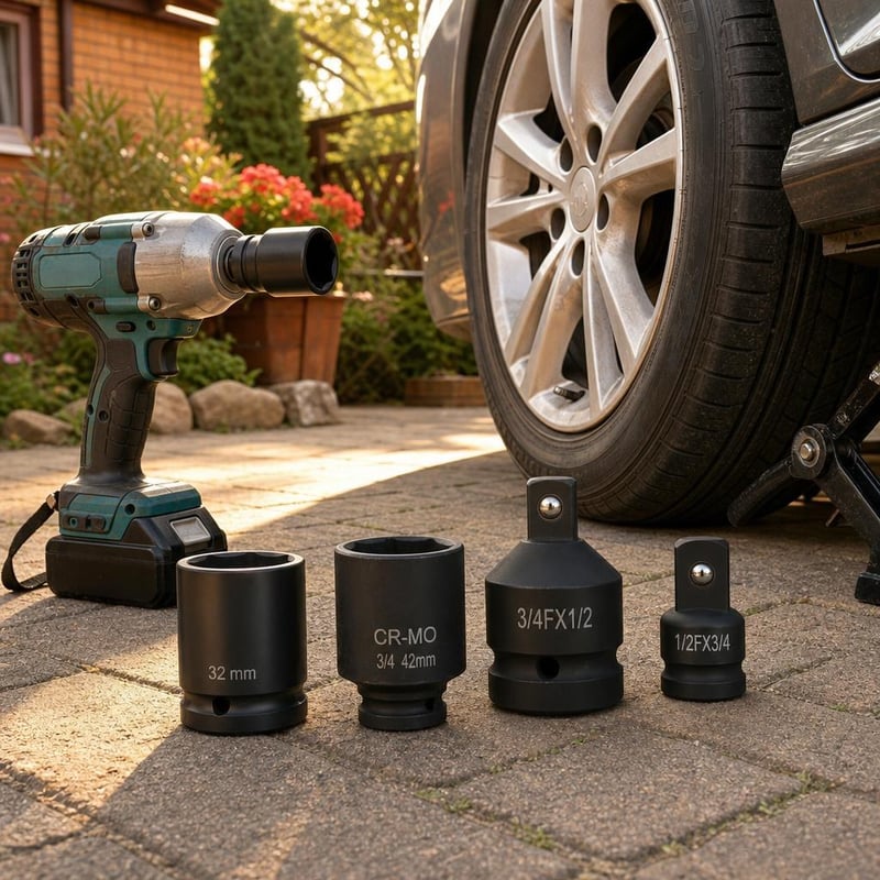 Set za brzu izmjenu kotača: 32 mm udarni nasadni ključ + 42 mm udarni nasadni ključ + 3/4"-1/2" adapter