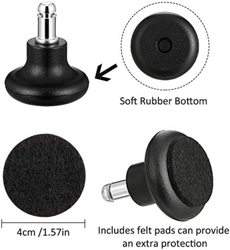 Outus Irodai Szék Görgő Helyettesítő Rögzített Csúszótalp Szett - 5 db Filcpárnás Fekete Nylon Csúszka 5 cm Magas Profilú, 550 lb Teherbírás