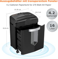 Bonsaii C266-B P4 Mikrovágású Iratmegsemmisítő, 12 Lapos Kapacitás, 60 Perces Működés, 16L Tartály, 4 Görgős Rendszer, Otthoni és Irodai Has 12