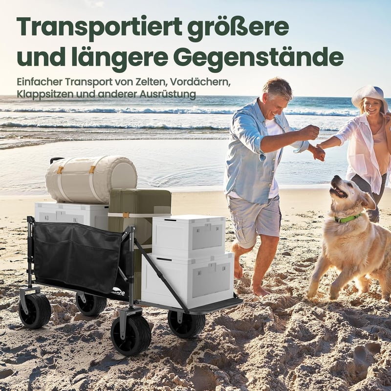Servicore 300L XXXL Összecsukható Kézikocsi - 150kg Teherbírású Szállítókocsi 360° Forgó Kerekekkel, Gumiabroncsos, Bővíthető Tárolóval és Z