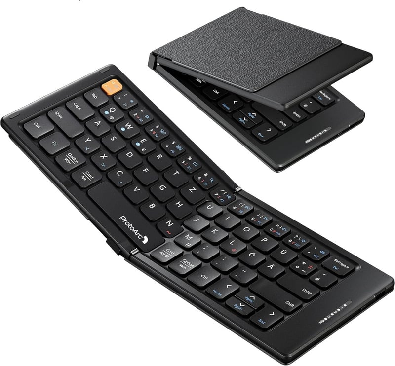 ProtoArc XK04 Összecsukható Kompakt QWERTZ Bluetooth Billentyűzet PU Bőrtokkal - Hordozható Mini Utazó Klaviatúra iPad iPhone Mac Android Wi