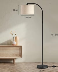 EDISHINE Állólámpa 161 cm - Fekete Ívelt Padlólámpa Állítható Bézs Lenvászon Ernyővel, Lábkapcsolóval, E27 LED Izzóval, Nappali és Hálószoba 5