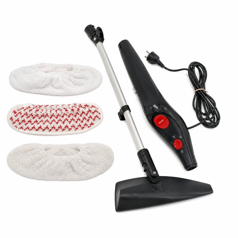 Aparat de curățat cu abur Vileda Steam Plus XXL utilizat, cu cap de 40 cm, PowerPad și 2 lavete din microfibră, negru, rezervor de 0,4 litri