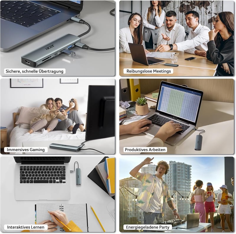 Acer 7-in-1 USB-C Hub - 4K HDMI, 2x USB 3.0, 100W PD, SD/TF Kártyaolvasó, Alumínium Dokkoló iPhone 15/16, MacBook, iPad Pro/Air