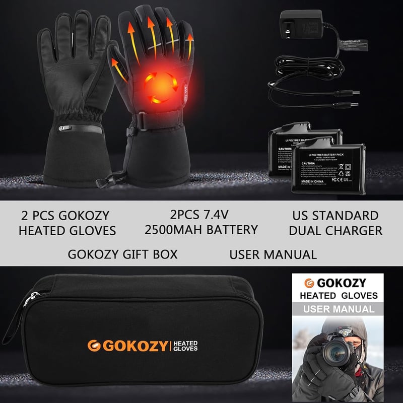 Gokozy fűthető kesztyű 7,4V akkuval, 3 fokozatú, téli sportokhoz