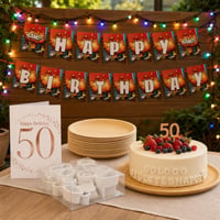 Set Petrecere Aniversară: ghirlandă + felicitare + 50 farfurii + 26 decupatoare + 240 LED-uri 1