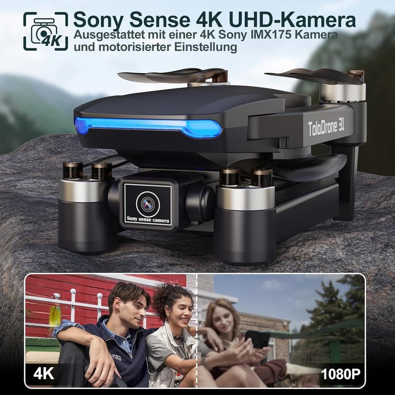Toladrone TD31GPS 4K Drón GPS Navigációval - 5G WiFi FPV Élőkép, Kefenélküli Motor, Automatikus Visszatérés, Követés Funkció, Kezdőknek és H