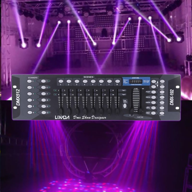 Lixada DMX 512 Fényvezérlő Konzol 192 Csatornával - Színpadi Lámpákhoz, Mozgó Fejekhez, DJ Felszereléshez, Partikhoz, 19" Rack Kompatibilis