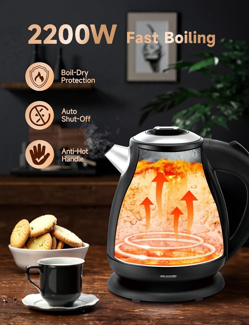 Aigostar Adrian retro vízforraló analóg hőmérővel, 2200W, 1,7L, fekete