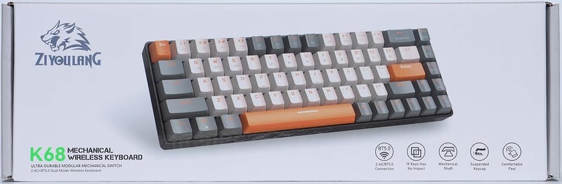 YINDIAO K68 kompakt vezeték nélküli mechanikus gamer billentyűzet, kék kapcsolókkal, sötétszürke