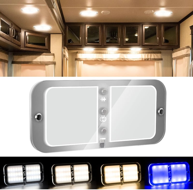 Kriogor 12V-os LED mennyezeti lámpa lakóautóba, távirányítóval, 72 LED, 800LM, dimmelhetõ