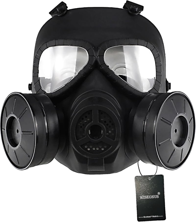 WISEONUS Taktikai Maszk Átlátszó Lencsével, Dupla Turbó Ventilátoros Párásodásgátló Airsoft és Paintball Védőfelszerelés, TPU Anyagból, Feke