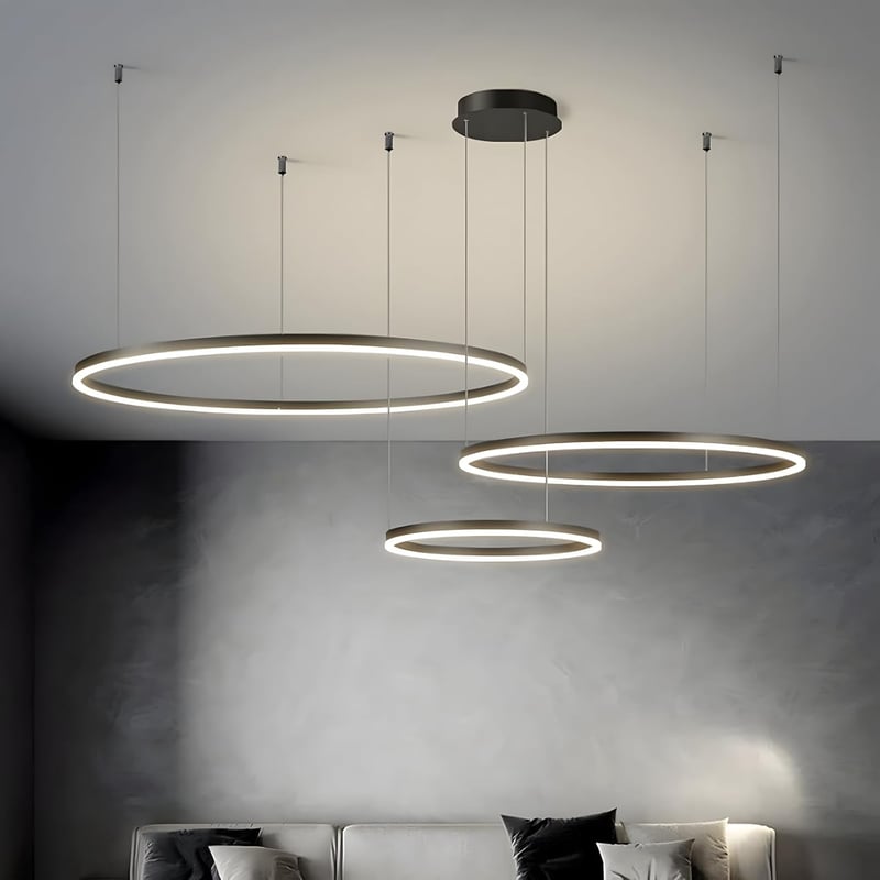 YYUTLUO Modern LED Csillár - 3 Fekete-Arany Gyűrű (40+60+80cm), 90W, Távirányítható, Fényerőszabályozható Mennyezeti Függőlámpa Nappaliba