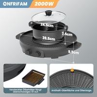 ENFRIFAM 2000W Elektromos Hot Pot és Raclette Grill, 8 Személyes, Kettős Főzőzóna, Független Hőmérséklet Szabályozás, Tapadásmentes Bevonat 3