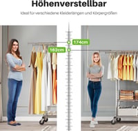 HOKEEPER Ipari Stílusú Gurulós Ruhaállvány - Dupla Ruhaszárító, 283kg Teherbírás, Krómozott, Polccal és Szennyestartóval, Állítható Magasság 4