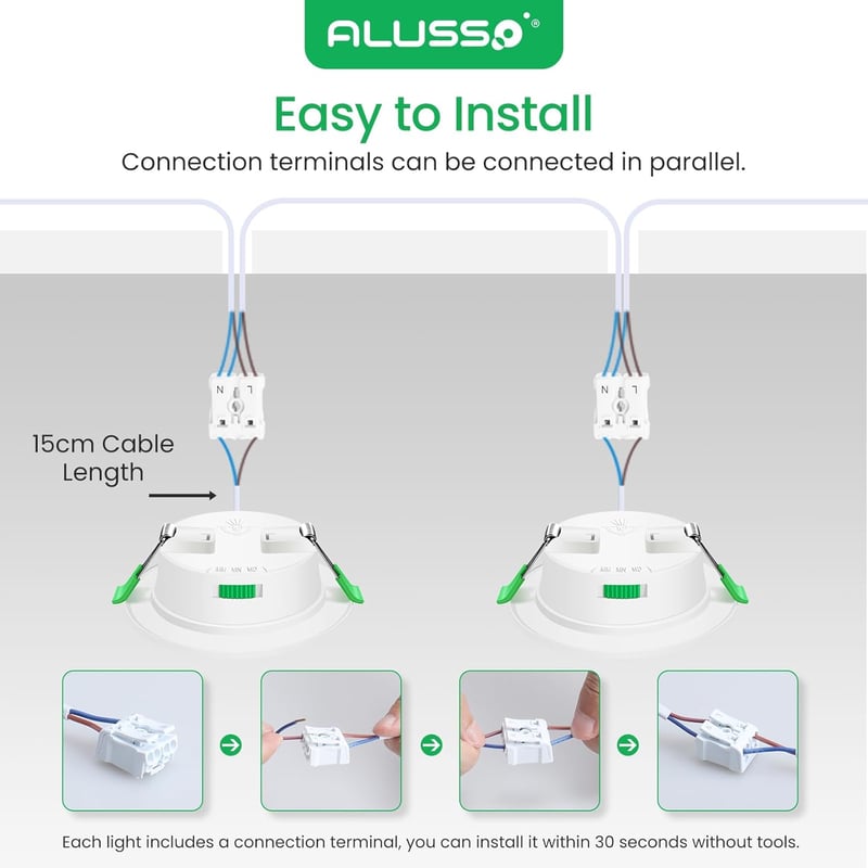 ALUSSO LED Süllyesztett Mennyezeti Spotlámpa Szett, 230V, Dimmelhető, 68mm, 4W, IP44, 3 Színhőmérséklet, Fürdőszobába, Konyhába, 12db