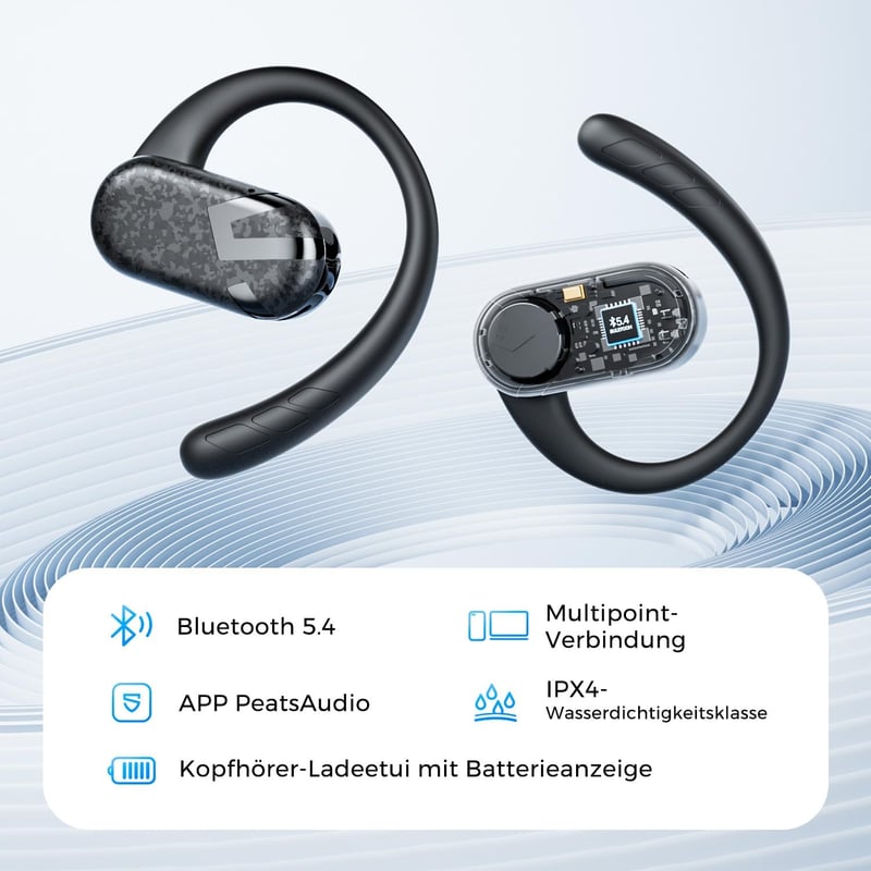 SoundPEATS Breezy Nyitott Fülű Bluetooth Fejhallgató 90° Állítható Füllel, 12mm Dupla Hangszóró, 40 Órás Üzemidő, AI Zajszűrés