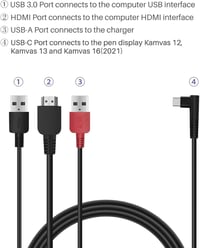 HUION 3 az 1-ben kábel Kamvas 12/13/16 grafikus tabletekhez 2
