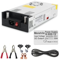 MEISHILE 12V 50A 600W Tápegység - Ipari Transzformátor LED Szalaghoz, 3D Nyomtatóhoz, Motorhoz - AC 230V/110V - Krokodilcsipeszes Csatlakozá 1