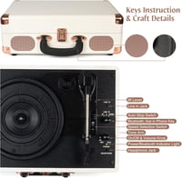Hordozható Bluetooth lemezjátszó 3 sebességgel, beépített hangszórókkal - Bőrönd stílusú vinyl lejátszó 4